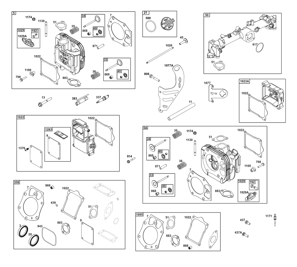 Cylinder Head Group Diagram and Parts List for 61G877-0004-J1 400000 - 699999 Briggs and Stratton Engine